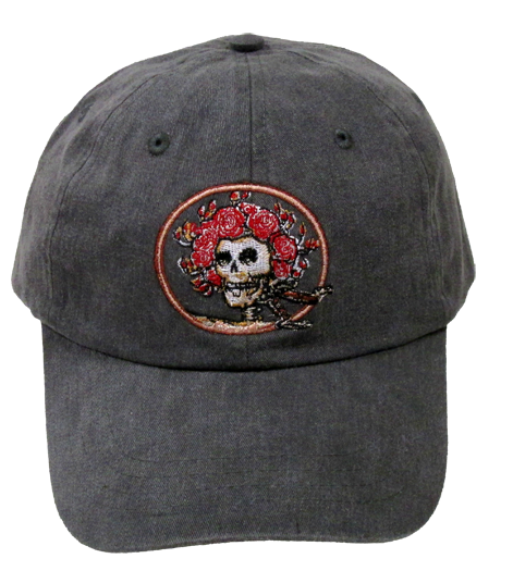 Skull & Roses Embroidered Cap — Charcoal
