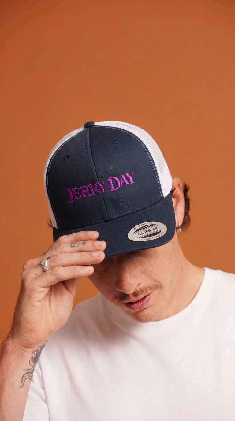 Jerry Day Retro Trucker Cap — Navy/Purple